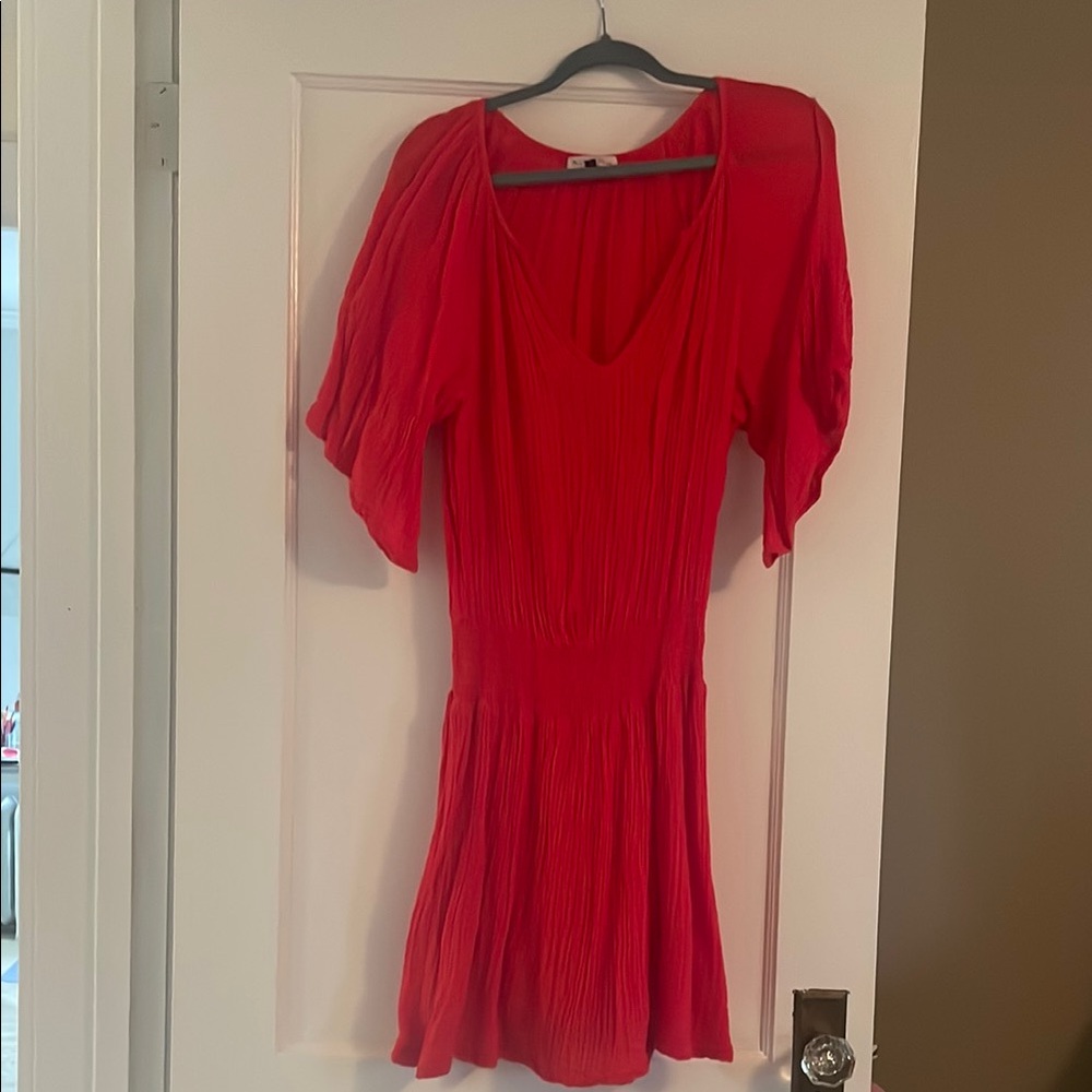 Michael Stars Red Midi Sundress with Flutter Sleeves and V-Neck